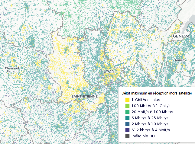 Carte ARCEP Saint Etienne Métropole